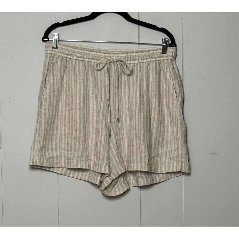 Max Studio London Women's Striped Linen Blend Shorts Beige Cream Size XL